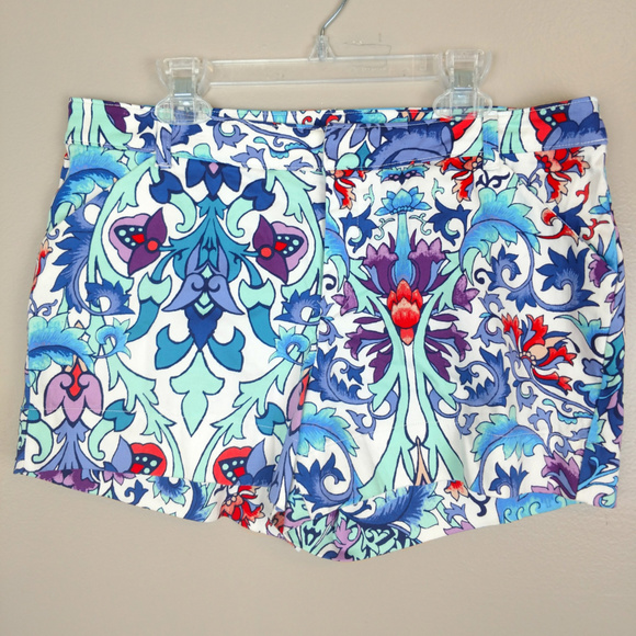 Nicole Miller watercolor printed flat front shorts pockets cotton 4 - Picture 3 of 6